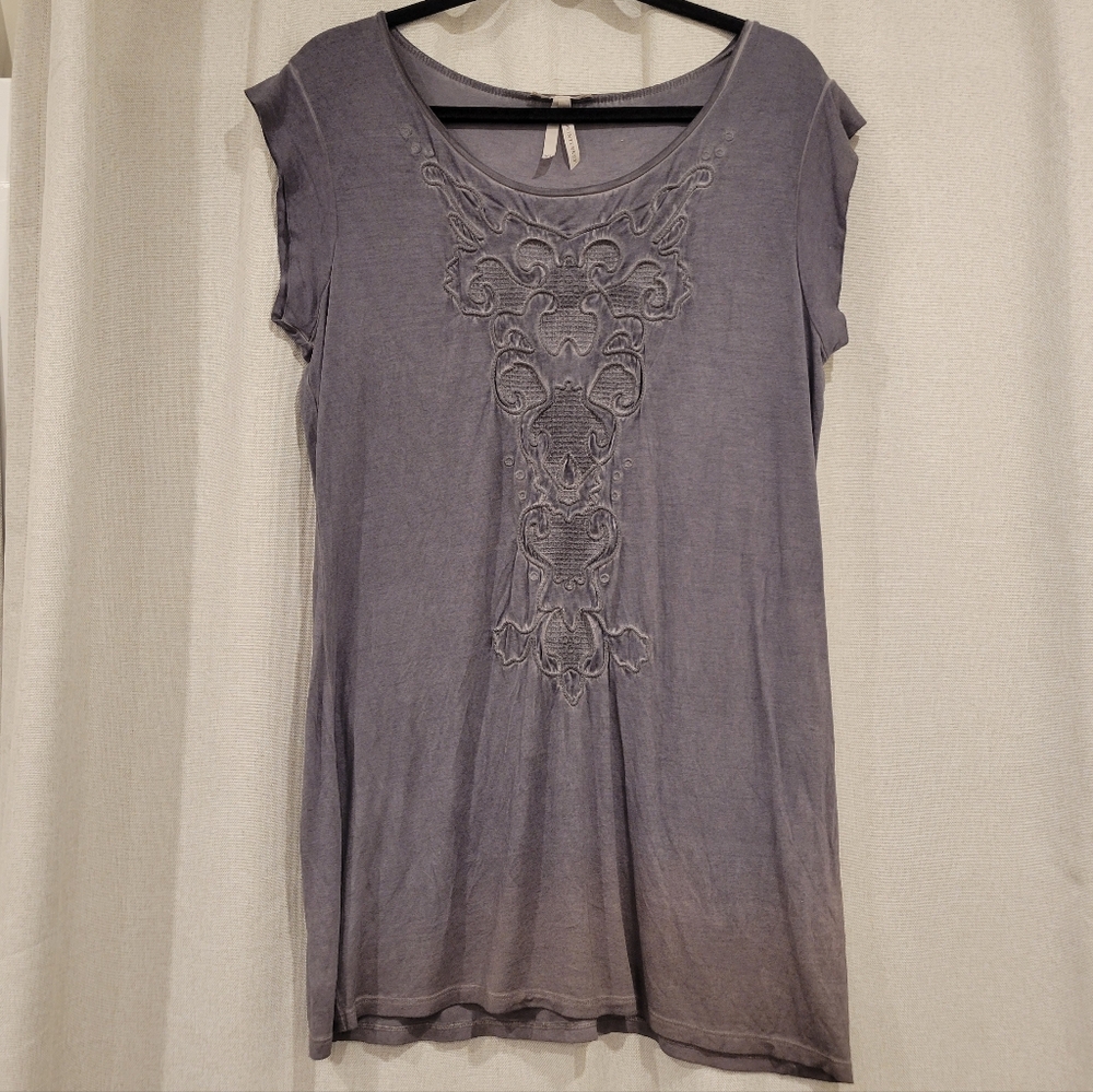 Dantelle Boho Hippie Acid Wash Embroidered Gradient Tunic Top Size XL